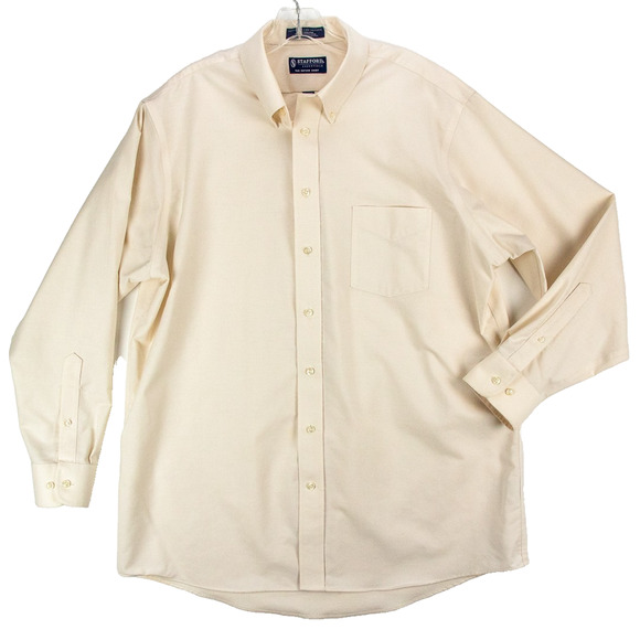 Oxford Button-Down Dress Shirt Men’s 17 34/35 Classic Fit Cream Wrinkle-Free | S - Picture 1 of 12